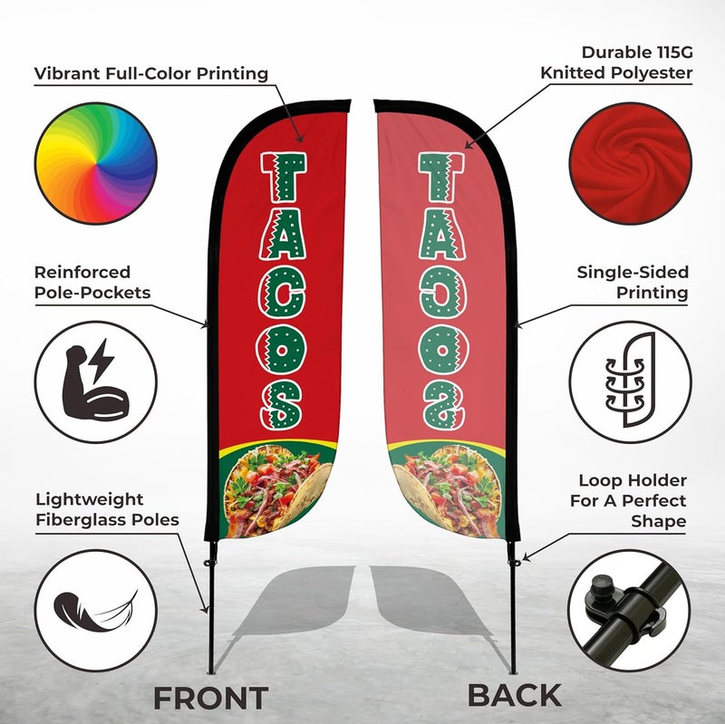 LookOurWay LookOurWay Feather Flag Pole Kit  7 Feet Tall Advertising Banner with Fiberglass Pole Set and Ground Spike for Business Promotion  Mexican Food Flags  Tacos  - Image 2