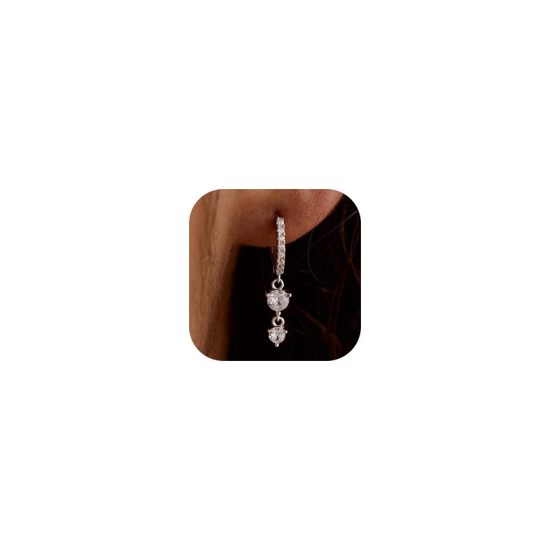 AYWFCBF Dangle Earrings for Women Silver Cubic Zirconia Hoop Earrings Dainty Diamond Drop Earring Wedding Jewelry for Brides - Image 1