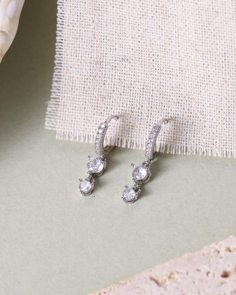 AYWFCBF Dangle Earrings for Women Silver Cubic Zirconia Hoop Earrings Dainty Diamond Drop Earring Wedding Jewelry for Brides - Image 4