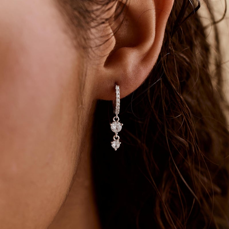 AYWFCBF Dangle Earrings for Women Silver Cubic Zirconia Hoop Earrings Dainty Diamond Drop Earring Wedding Jewelry for Brides - Image 2