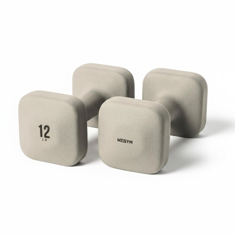 WeGym SafeGrip Square Dumbbells with Anti Slip Handles, Aesthetic Free Weights for Home Workouts, Stable Design Prevents Rolling during Floor Exercises (12LB, Pair Sandstone) - Image 1