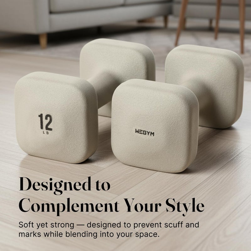 WeGym SafeGrip Square Dumbbells with Anti Slip Handles, Aesthetic Free Weights for Home Workouts, Stable Design Prevents Rolling during Floor Exercises (12LB, Pair Sandstone) - Image 4