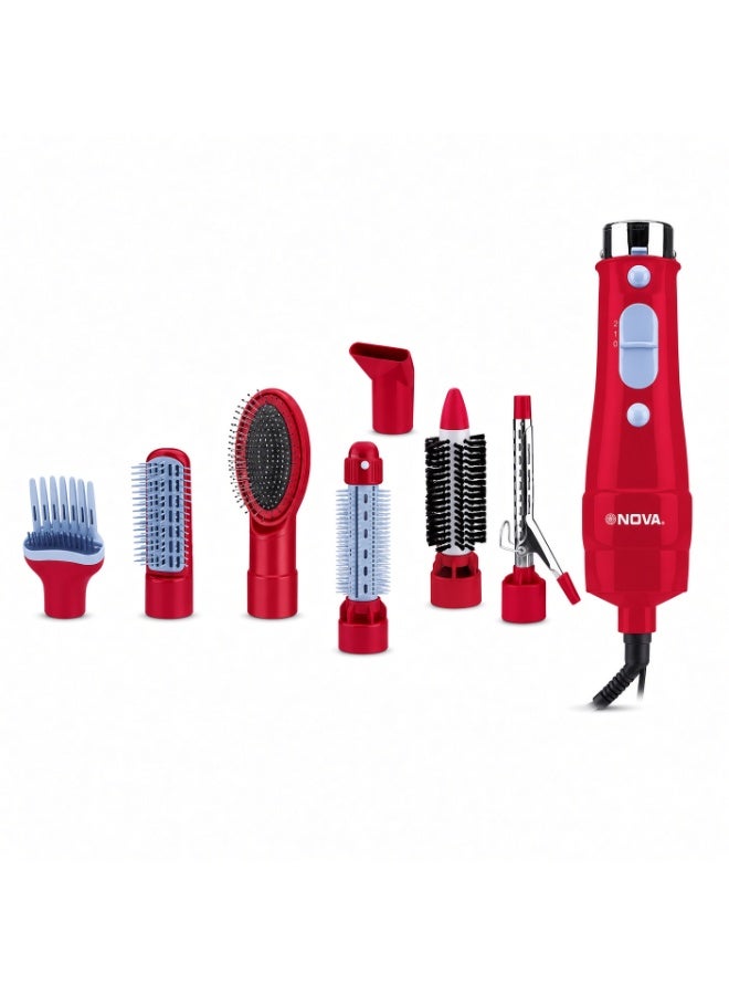 NOVA NH-451-7 7-in-1 Hair Styler, 700W Multi-Function Hair Styling Kit with 7 Attachments, Red - Image 1