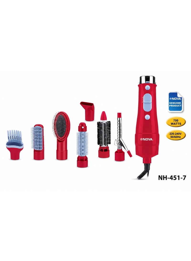 NOVA NH-451-7 7-in-1 Hair Styler, 700W Multi-Function Hair Styling Kit with 7 Attachments, Red - Image 5