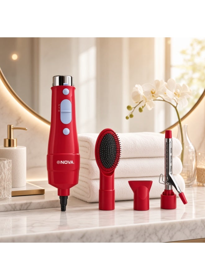 NOVA NH-451-7 7-in-1 Hair Styler, 700W Multi-Function Hair Styling Kit with 7 Attachments, Red - Image 2