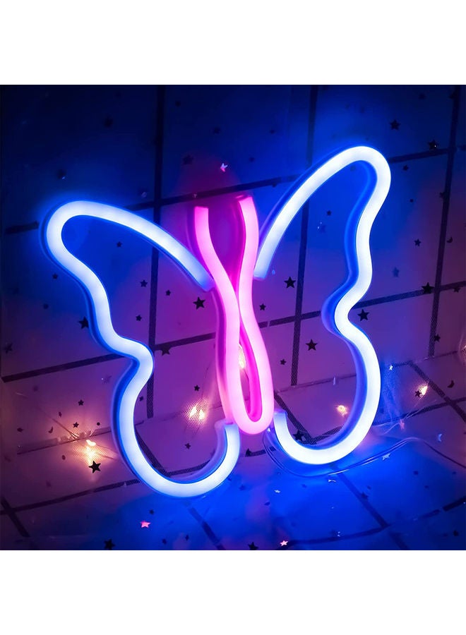 مصباح نيون LED على شكل فراشة لتزيين الحائط أزرق وردي 19.5 x 23سم - Image 1