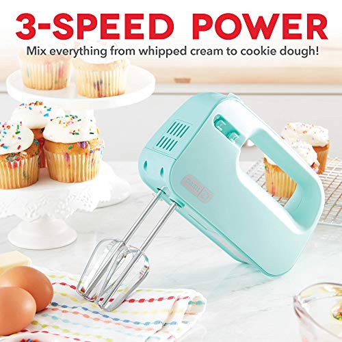Dash SmartStore™ Deluxe Compact Electric Hand Mixer + Whisk and Milkshake Attachment for Whipping, Mixing Cookies, Brownies, Cakes, Dough, Batters, Meringues & More, 3 Speed, 150-Watt – Aqua - Image 2