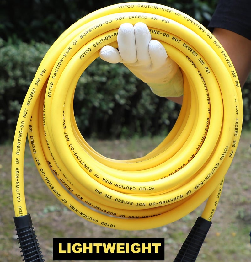 YOTOO Hybrid Lead-In Air Hose 1/4-Inch by 10-Feet 300 PSI Heavy Duty, Lightweight, Kink Resistant, All-Weather Flexibility with 1/4-Inch Industrial Air Fittings and Bend Restrictors, Yellow - Image 2