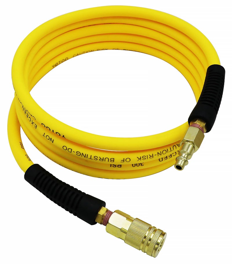YOTOO Hybrid Lead-In Air Hose 1/4-Inch by 10-Feet 300 PSI Heavy Duty, Lightweight, Kink Resistant, All-Weather Flexibility with 1/4-Inch Industrial Air Fittings and Bend Restrictors, Yellow - Image 1