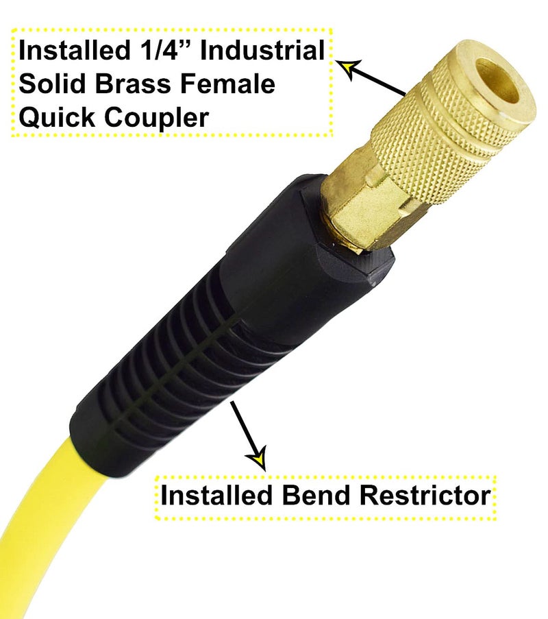 YOTOO Hybrid Lead-In Air Hose 1/4-Inch by 10-Feet 300 PSI Heavy Duty, Lightweight, Kink Resistant, All-Weather Flexibility with 1/4-Inch Industrial Air Fittings and Bend Restrictors, Yellow - Image 4