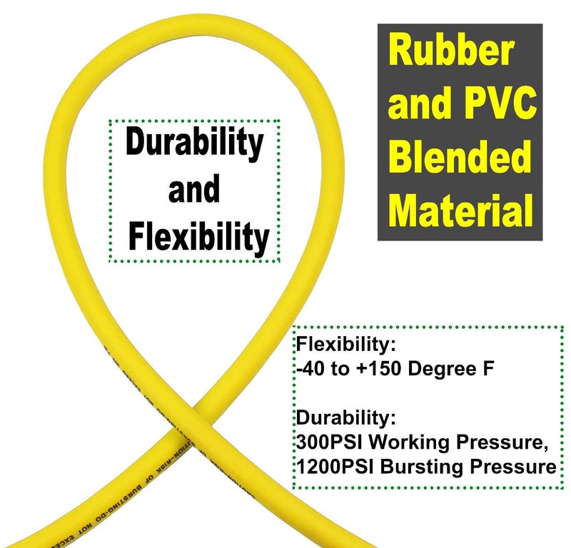 YOTOO Hybrid Lead-In Air Hose 1/4-Inch by 10-Feet 300 PSI Heavy Duty, Lightweight, Kink Resistant, All-Weather Flexibility with 1/4-Inch Industrial Air Fittings and Bend Restrictors, Yellow - Image 3