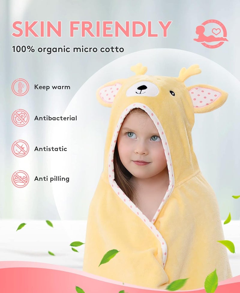 TBEZY Hooded Towel for Kids 100% Cotton Ultra Soft with Unique Animal Design Large for Infants 3-10 Years (Fawn) - Image 4