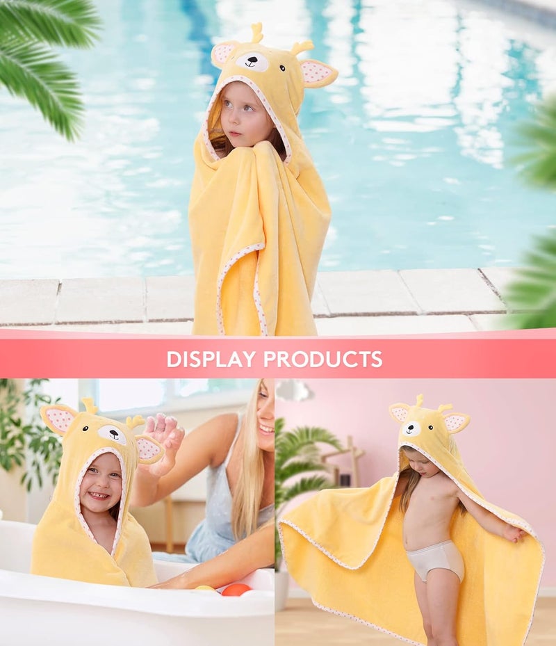 TBEZY Hooded Towel for Kids 100% Cotton Ultra Soft with Unique Animal Design Large for Infants 3-10 Years (Fawn) - Image 5