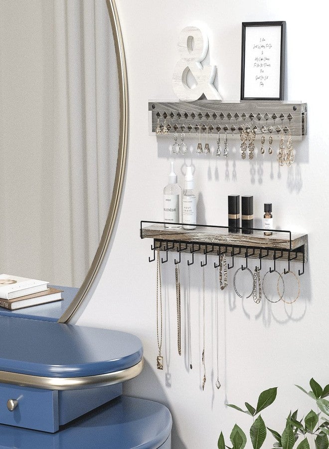 J JACKCUBE DESIGN Wall Mount Necklace Holder Jewelry Hanger with 23 Hook Necklace & Bracelet Racks, Rustic Farmhouse Wood Earring Display with Clear Acrylic - MK585A - Image 2