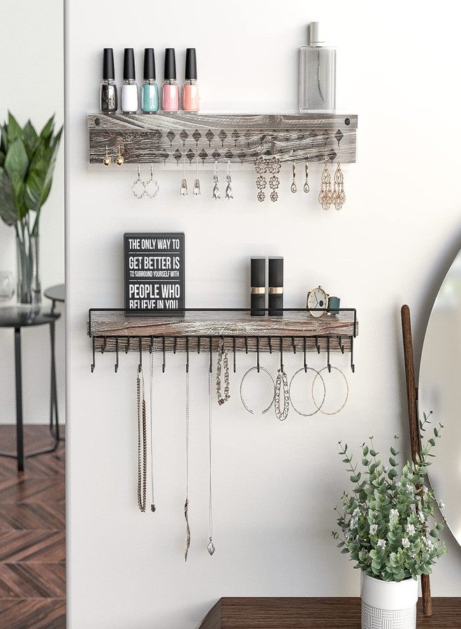 J JACKCUBE DESIGN Wall Mount Necklace Holder Jewelry Hanger with 23 Hook Necklace & Bracelet Racks, Rustic Farmhouse Wood Earring Display with Clear Acrylic - MK585A - Image 3