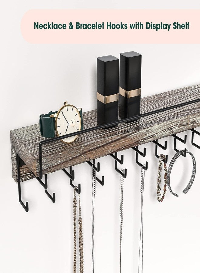 J JACKCUBE DESIGN Wall Mount Necklace Holder Jewelry Hanger with 23 Hook Necklace & Bracelet Racks, Rustic Farmhouse Wood Earring Display with Clear Acrylic - MK585A - Image 4
