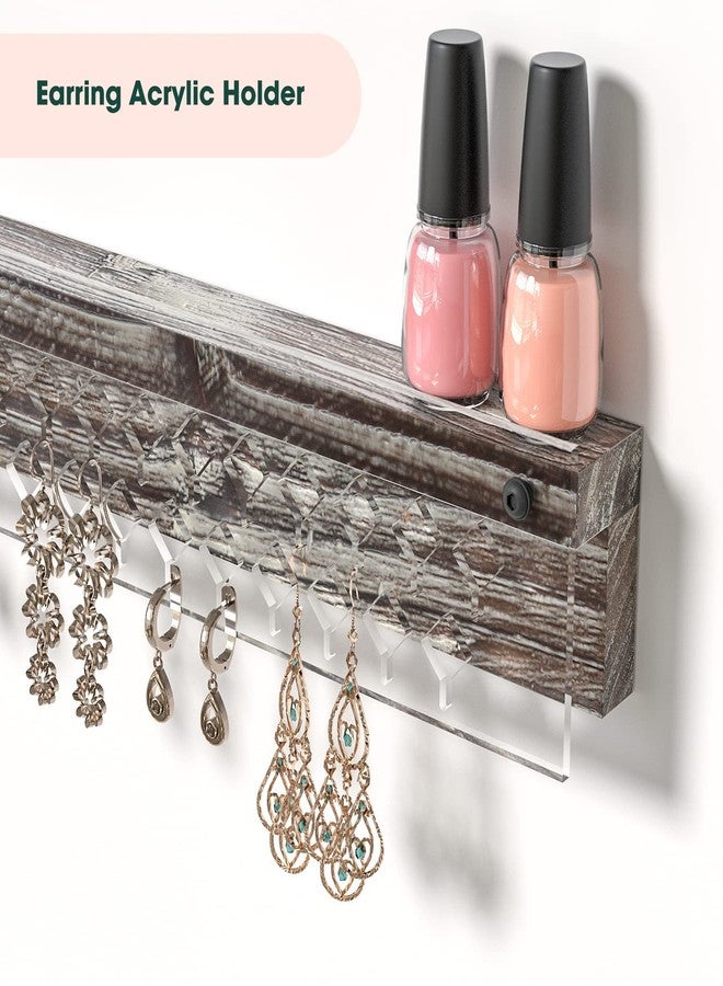 J JACKCUBE DESIGN Wall Mount Necklace Holder Jewelry Hanger with 23 Hook Necklace & Bracelet Racks, Rustic Farmhouse Wood Earring Display with Clear Acrylic - MK585A - Image 5
