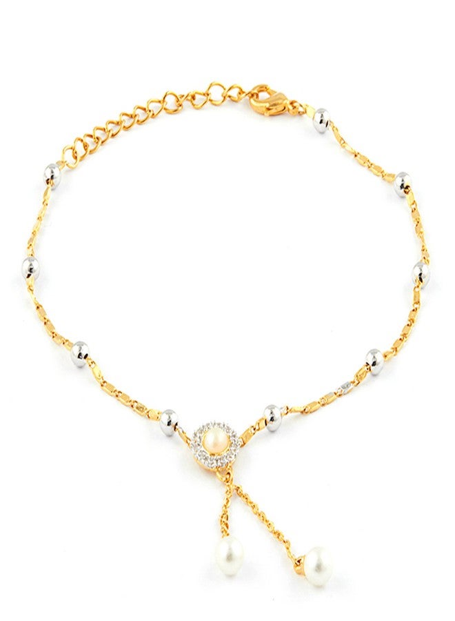 Mahi Gold Plated Delicate Anklet with Artificial Pearl for Girls and Women PL1100121G - Image 2