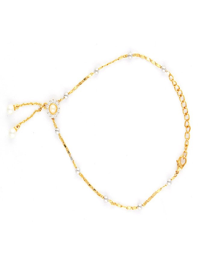 Mahi Gold Plated Delicate Anklet with Artificial Pearl for Girls and Women PL1100121G - Image 4