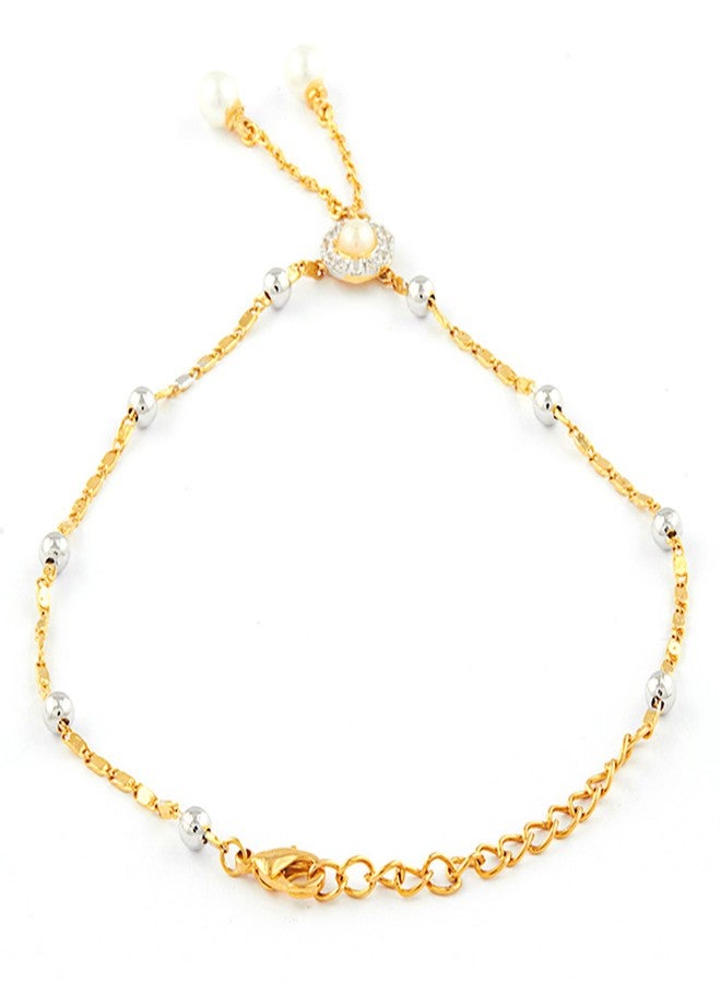 Mahi Gold Plated Delicate Anklet with Artificial Pearl for Girls and Women PL1100121G - Image 5