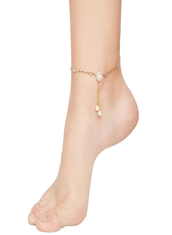 Mahi Gold Plated Delicate Anklet with Artificial Pearl for Girls and Women PL1100121G - Image 3