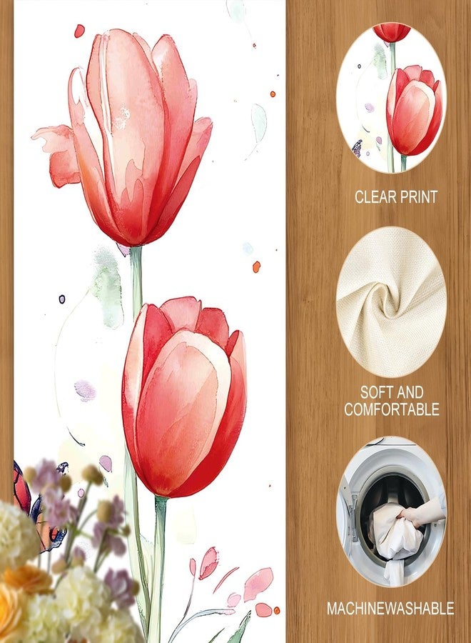THISFIND Elegant Hand-Painted Watercolor Floral Table Runner – Spring Tulip & Lavender Design with Butterflies – Soft, Romantic Dining Table Decor - Image 4