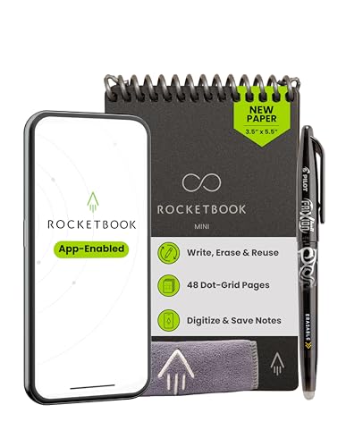Rocketbook New Mini Reusable Smart Notepad, Pocket Size Notebook 3.5x5.5, Black - Dotted Pages, App-Connected, Erasable, Ideal for On-The-Go List Taking & Quick Notes Anywhere - Image 1