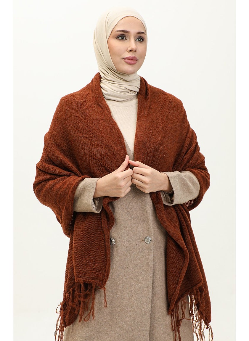 Sefa Merve Knitted Shoulder Shawl 2064-07 Brown  - Image 1