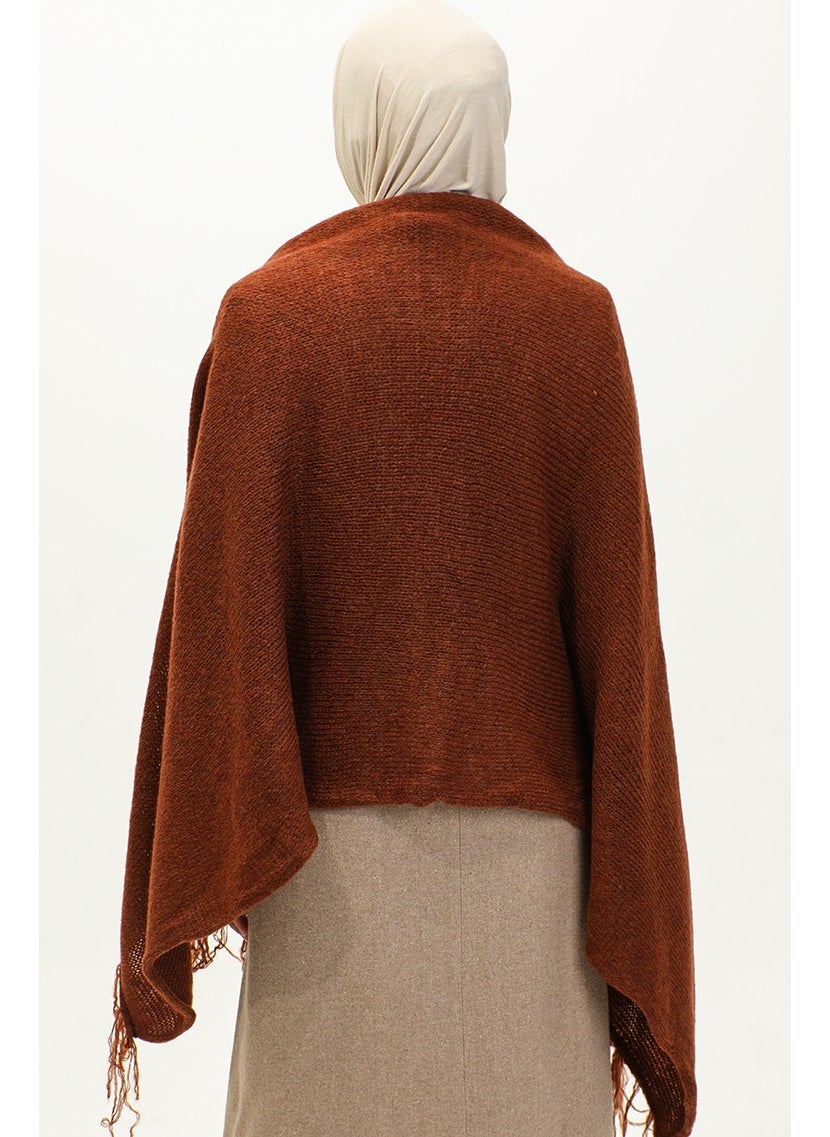 Sefa Merve Knitted Shoulder Shawl 2064-07 Brown  - Image 3