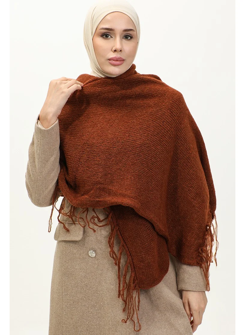 Sefa Merve Knitted Shoulder Shawl 2064-07 Brown