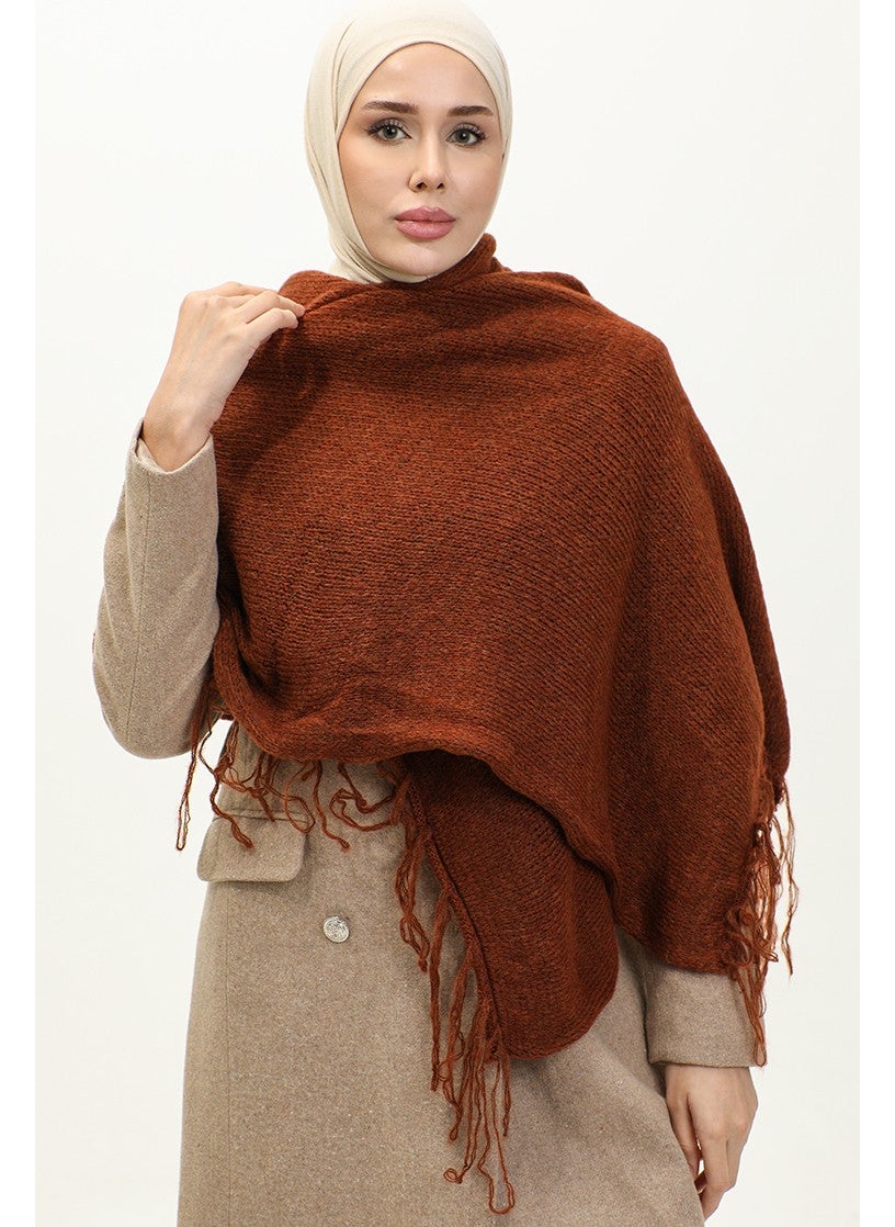 Sefa Merve Knitted Shoulder Shawl 2064-07 Brown  - Image 2