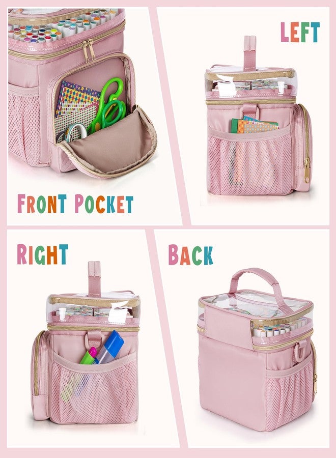 Rexmica Marker Organizer Case for 100 Markers, Marker Storage Organizer Bag with Divider and Shoulder Strap, Marker Travel Carrying Case with 3 Pockets, Pink (Patented Design) - Image 3