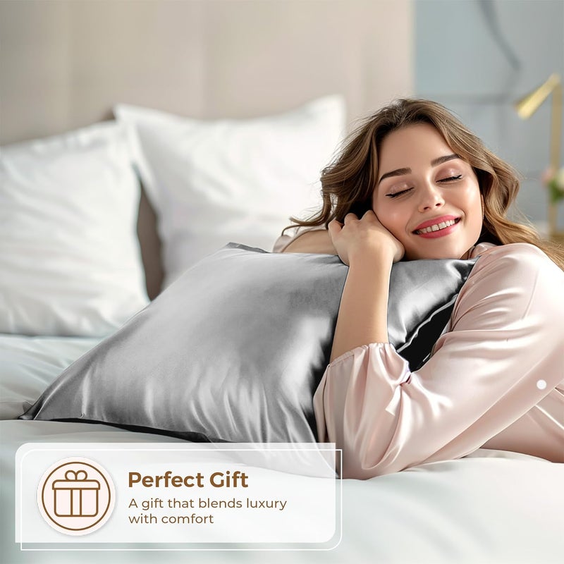 Pure Bedding Satin Pillowcase - Silky Pillow Cases for Hair and Skin - Satin Pillow Covers with Envelope Closure - Extra Soft Premium Microfiber - Pack of 2 - Queen Size (20"x30", Silver) - Image 4