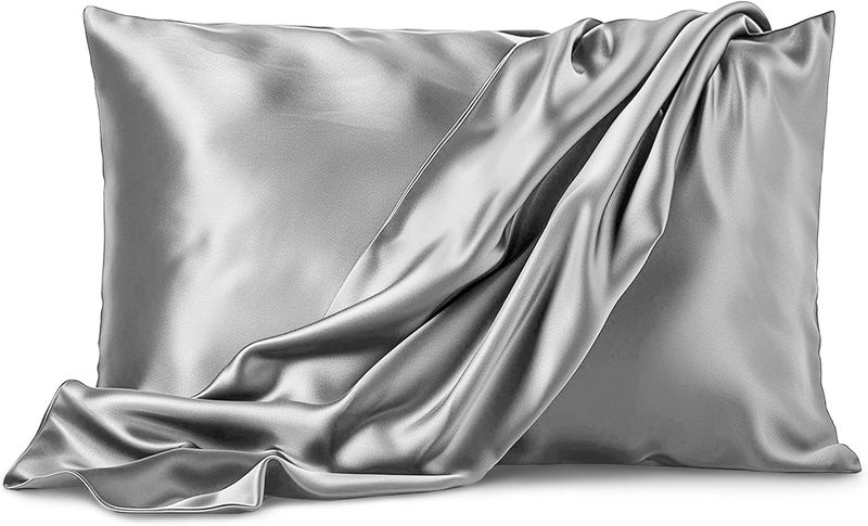 Pure Bedding Satin Pillowcase - Silky Pillow Cases for Hair and Skin - Satin Pillow Covers with Envelope Closure - Extra Soft Premium Microfiber - Pack of 2 - Queen Size (20"x30", Silver) - Image 1
