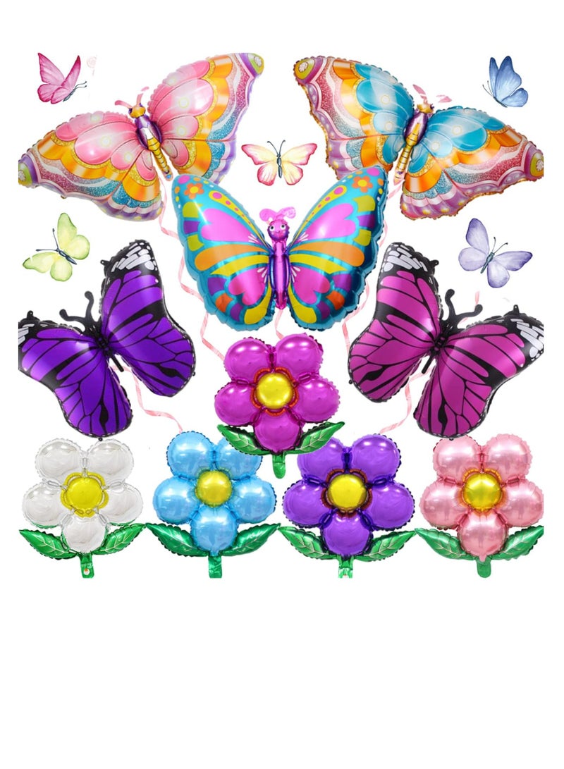 فراشة بالون احباط ، بالون فراشة اللون والزهور على شكل بالون الطرف ، الربيع والصيف موضوع الطرف بالون زهرة - Image 1