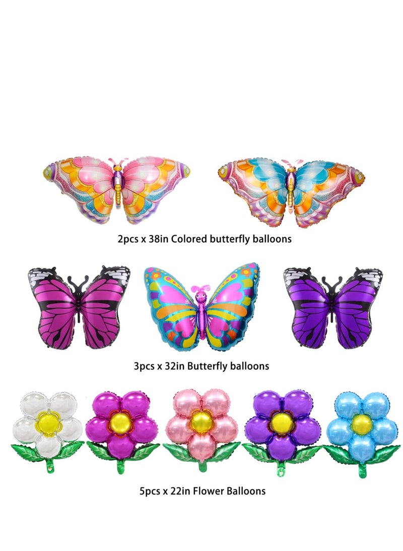 فراشة بالون احباط ، بالون فراشة اللون والزهور على شكل بالون الطرف ، الربيع والصيف موضوع الطرف بالون زهرة - Image 2