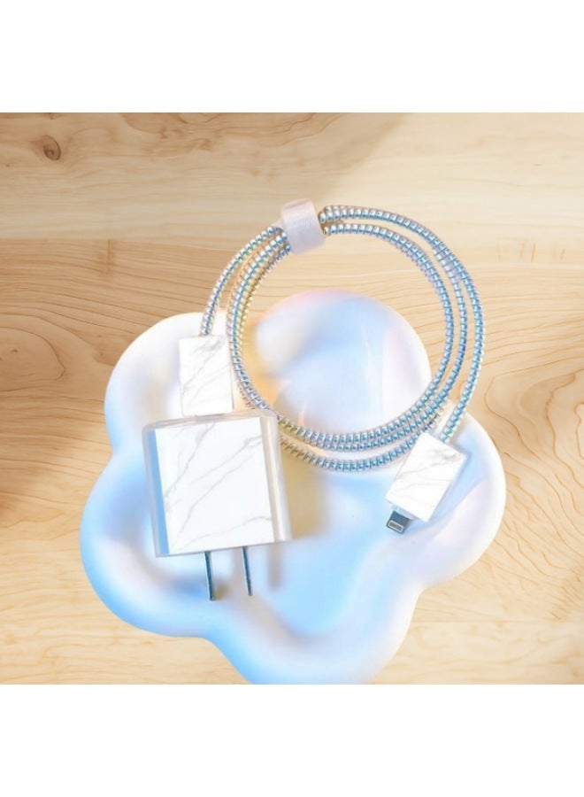 Frosted For Apple 20w/18w Charging Head Cover Data Line Protective Cover Bite Cherry Blossom-Colour:Marble Pattern - Image 1