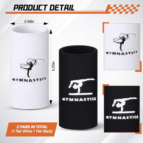 WinnerWhy 2 Pairs 5.25 Inch Gymnastics Wristbands for Grips for Girls Comfortable Cotton Wrist Bands Sweat Band Long Gymnastics Wrist Sweatbands for Female Gymnasts, Black and White - Image 2