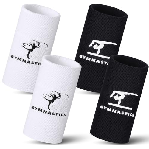 WinnerWhy 2 Pairs 5.25 Inch Gymnastics Wristbands for Grips for Girls Comfortable Cotton Wrist Bands Sweat Band Long Gymnastics Wrist Sweatbands for Female Gymnasts, Black and White - Image 1