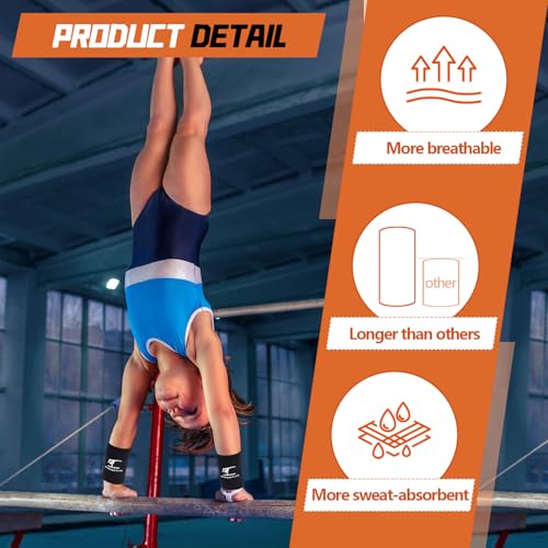 WinnerWhy 2 Pairs 5.25 Inch Gymnastics Wristbands for Grips for Girls Comfortable Cotton Wrist Bands Sweat Band Long Gymnastics Wrist Sweatbands for Female Gymnasts, Black and White - Image 3