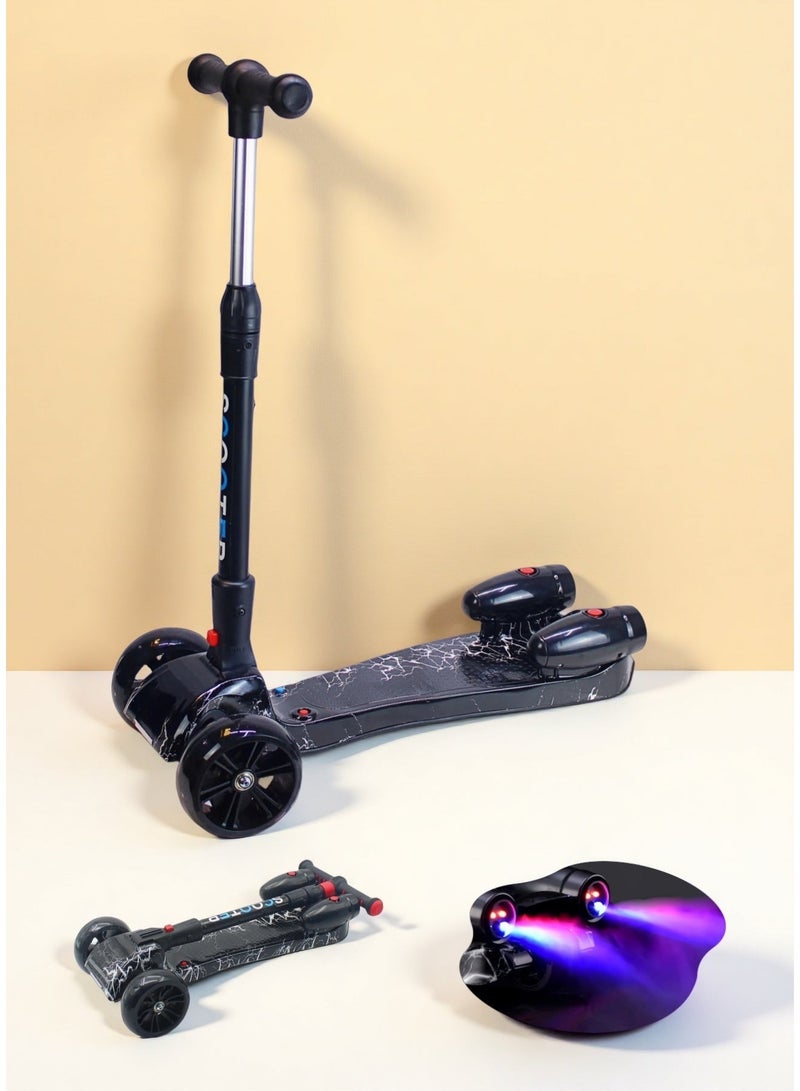 For Boys and Girls, Foldable & Safe Ride 3 Wheel Kick Scooter with LED Light-Up Wheels, Bluetooth Music, Water Spray Smoke Effect, Lean to Steer, for Kids Ages 3–14 - Image 1