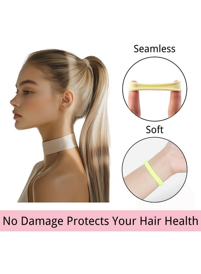 LuSeren 120 Pcs No Damage Hair Ties For Women Thick Hair,Large Soft Seamless Nylon Cloth Hair Ties Ponytail Hair Holders Hair Elastics Hair Band For Women Hair Accessories Neutrals 5 - Image 3