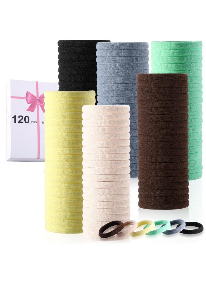 LuSeren 120 Pcs No Damage Hair Ties For Women Thick Hair,Large Soft Seamless Nylon Cloth Hair Ties Ponytail Hair Holders Hair Elastics Hair Band For Women Hair Accessories Neutrals 5 - Image 1