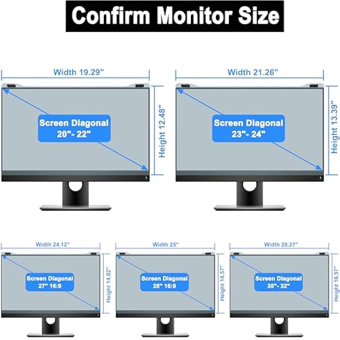 rayihni 2 PACK 23-24 INCH COMPUTER SCREEN BLUE LIGHT BLOCKER FOR DIAGONAL 23,23.6,23.8,24 INCH MONITOR, UV BLOCKING FILTER(21 1/4X13 3/8) FOR EYE STRAIN,HANGING ANTI BLUE LIGHT SCREEN PROTECTOR - Image 2