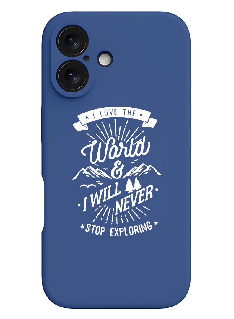 Theodor Protective Slim Fit Case Liquid Silicone Cover with Full Body Protection Anti-Scratch Shockproof Case For Apple iPhone 17 (Blue) I love the world - White - Image 1