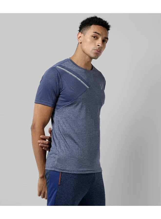 Campus Sutra Men's Indigo Blue Solid Regular Fit Activewear T-Shirt