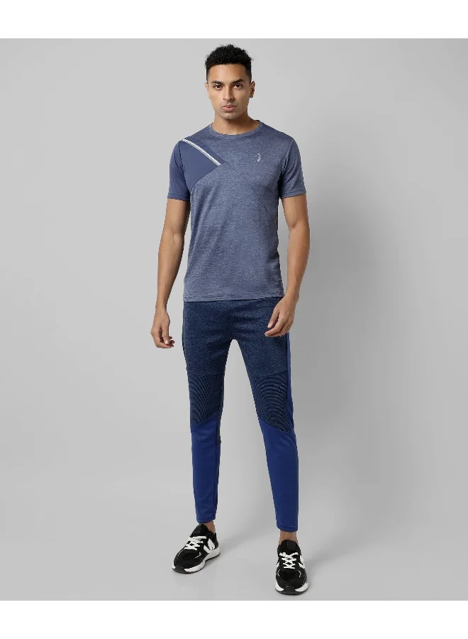 Campus Sutra Men's Indigo Blue Solid Regular Fit Activewear T-Shirt