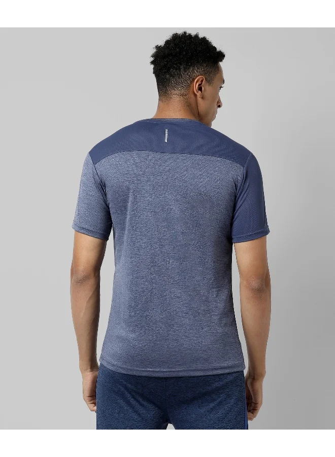 Campus Sutra Men's Indigo Blue Solid Regular Fit Activewear T-Shirt