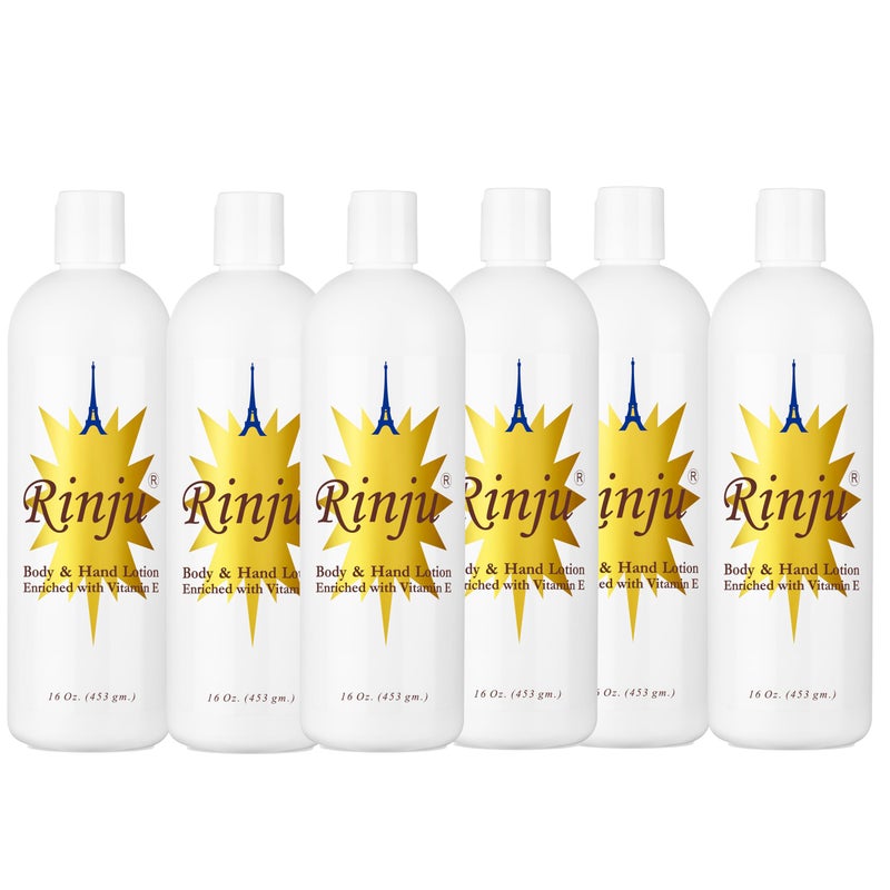 Rinju Body  Hand Lotion  Case of 6 NonGreasy Lotion for Women  Men  16 oz Cacao Butter Lotion for Extremely Dry Skin  Vitamin E Moisturizer  Soothes  Softens Skin