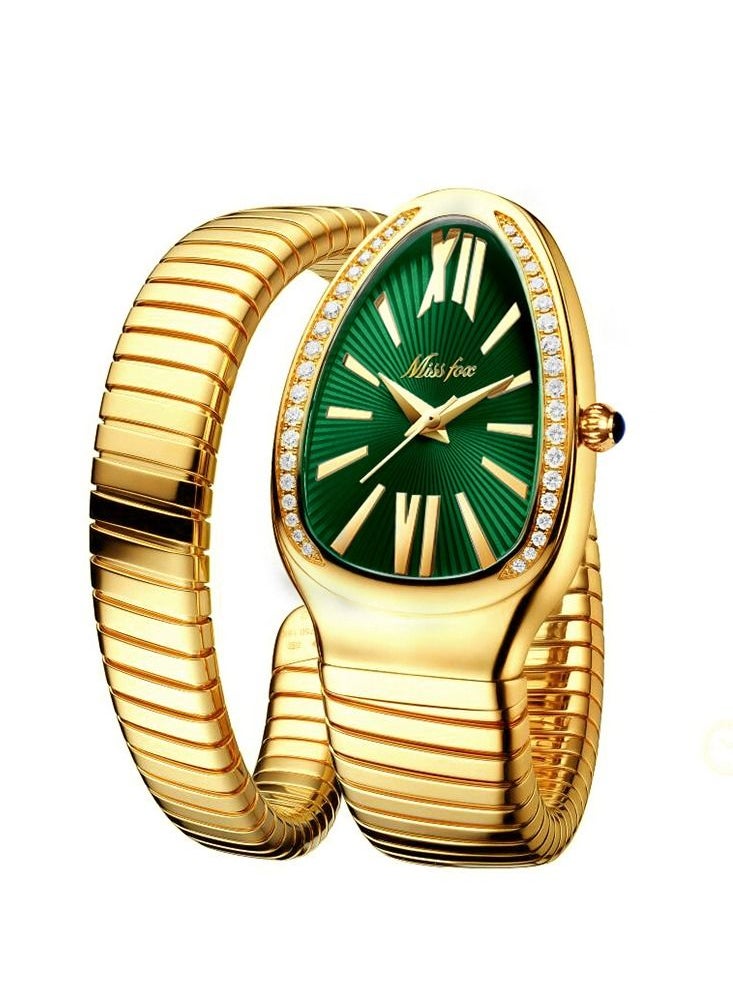MISS FOX Luxury Gold Snake Watches Women Fashion Brands MISSFOX Diamond Quartz WristWatch Waterproof AAA Clock Lady Hot Gift  - Image 1